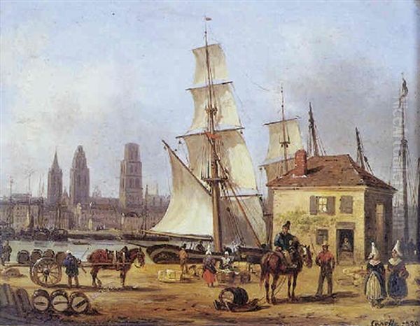 Le Port De Rouen Oil Painting by Giuseppe Canella