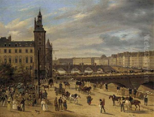 Le Palais Du Justice, Ile De La Cite, Paris Oil Painting by Giuseppe Canella