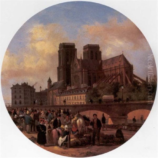 Paris, With A View Of Notre Dame Oil Painting by Giuseppe Canella