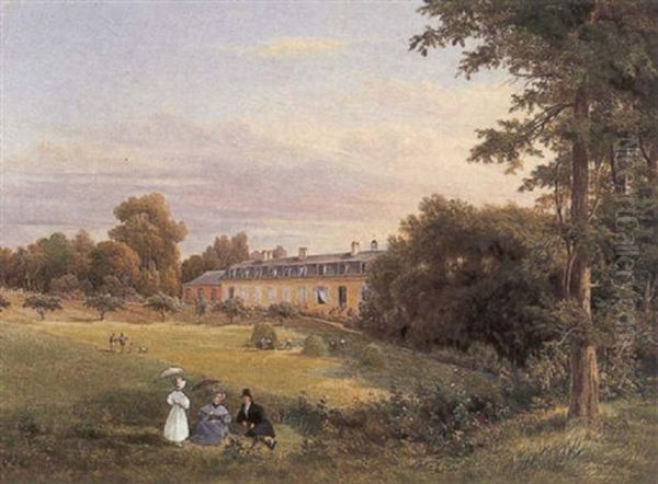 Elegant Figures In The Park Oil Painting by Giuseppe Canella