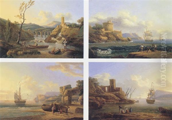 Fisherfolk On A River Bank Oil Painting by Giuseppe Canella