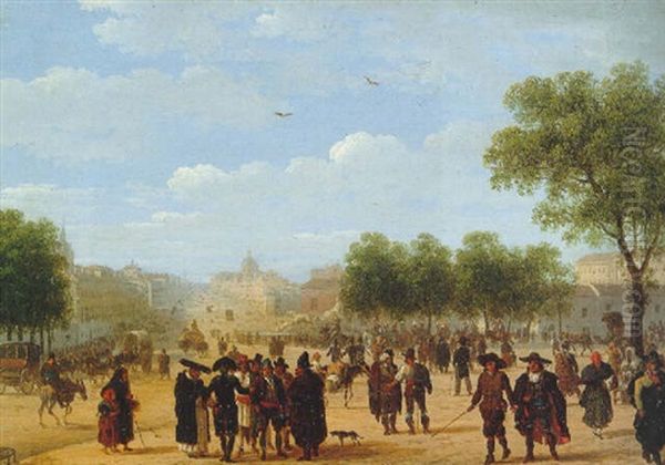 Veduta De Piazza, Madrid Oil Painting by Giuseppe Canella