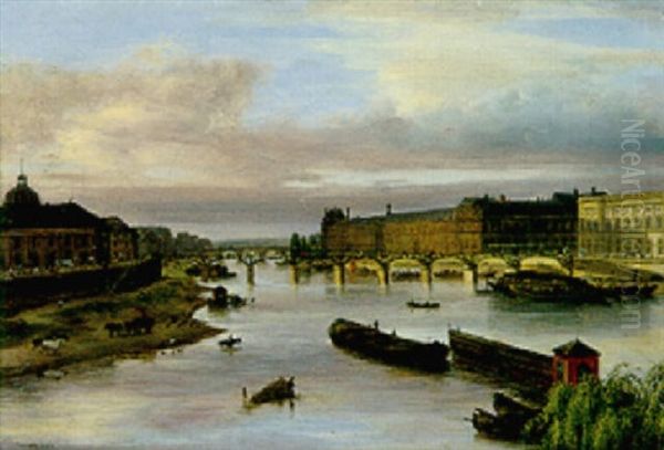 The Passerelle Des Arts, Paris Oil Painting by Giuseppe Canella