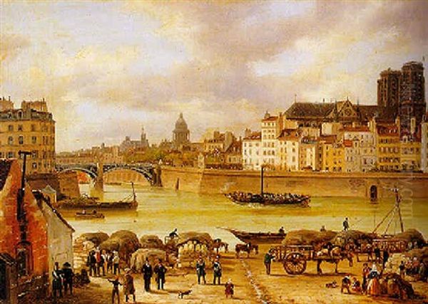 Le Vapeur Sur La Seine Devant L'ile De La Cite Oil Painting by Giuseppe Canella