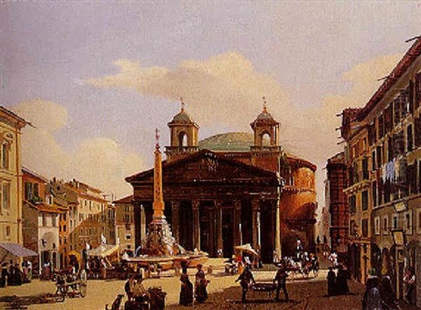Vue Du Pantheon A Rome Oil Painting by Giuseppe Canella