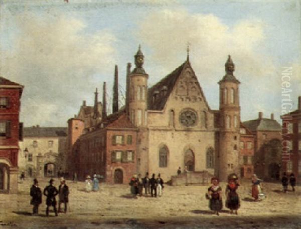 A Village Square Oil Painting by Giuseppe Canella