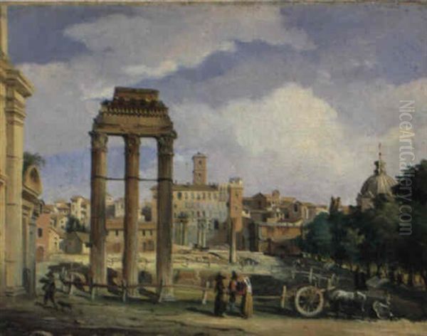 Veduta Del Campidoglio Dal Foro Oil Painting by Giuseppe Canella