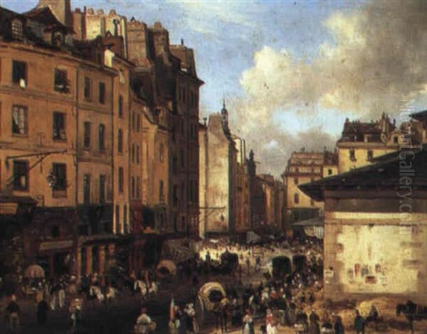 A Paris Street Scene (rue Saint-denis?) Oil Painting by Giuseppe Canella
