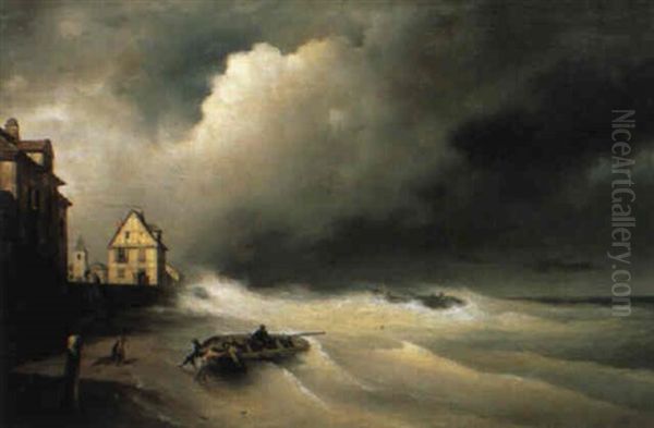 Mareggiata Sulla Costa Della Normandia Oil Painting by Giuseppe Canella
