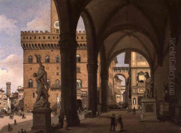 Scorcio Di Piazza Signoria A Firenze Oil Painting by Giuseppe Canella