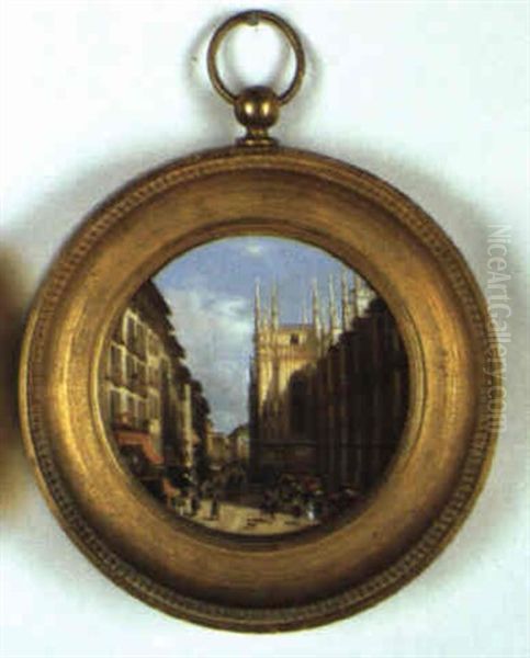 Il Duomo Di Milano E Corso Vittorio Emanuele Oil Painting by Giuseppe Canella