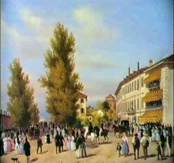 Veduta Dello Stradone Di Loreto Oil Painting by Giuseppe Canella