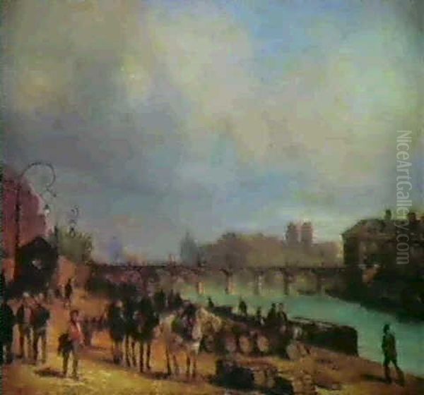 Le Quai De La Seine Devant L'institut Oil Painting by Giuseppe Canella