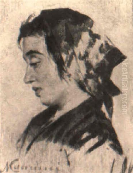 Testa Di Contadina Oil Painting by Niccolo Cannicci