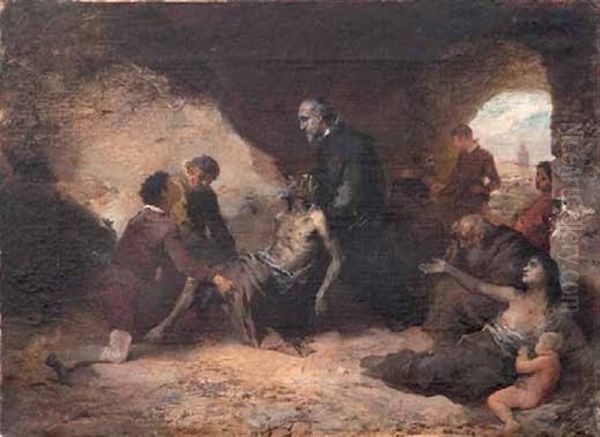 Miguel Manara Ayudando A Un Moribundo Oil Painting by Eduardo Javier Ramon Cano de la Pena