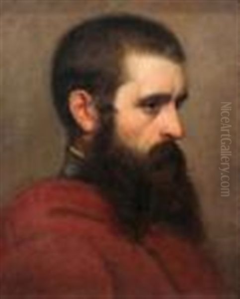 Portrait Of A Man In A Red Cape Oil Painting by Hans (Johann von Strasiripka) Canon