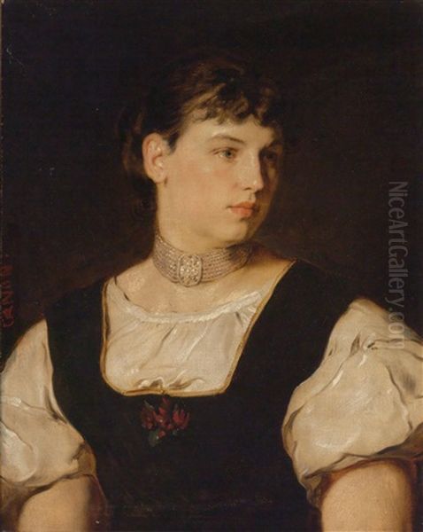 Bildnis Einer Jungen Frau Mit Perlenkropfband Oil Painting by Hans (Johann von Strasiripka) Canon