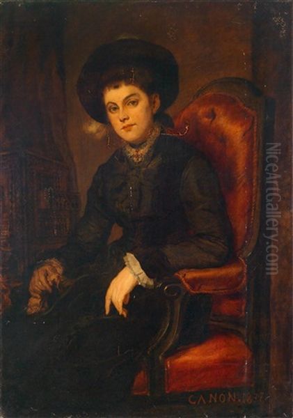 Portrait Of A Lady In A Red Armchair Oil Painting by Hans (Johann von Strasiripka) Canon