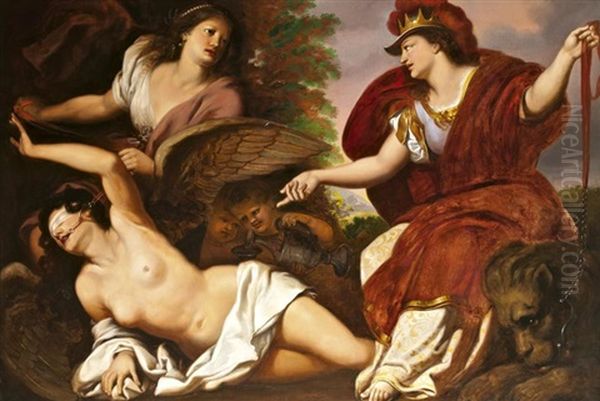 Az Ertelem Es A Mertekletesseg Megfekezi A Bujasagot Oil Painting by Hans (Johann von Strasiripka) Canon