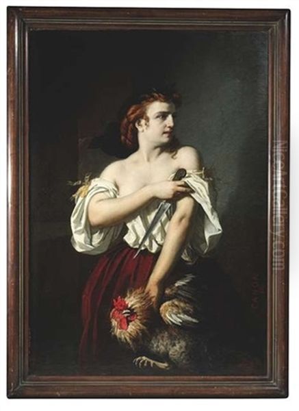 Moderne Judith. Parodie Auf Die Alttestamentliche Geschichte Von Judith Und Holofernes: Eine Kuchenmagd Ist Im Begriff, Einen Hahn Zu Kopfen Oil Painting by Hans (Johann von Strasiripka) Canon