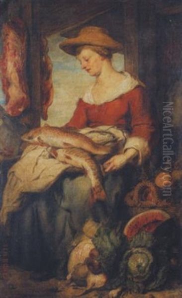 Junge Frau Mit Strohhut Als Verkauferin Auf Dem Markt Oil Painting by Hans (Johann von Strasiripka) Canon