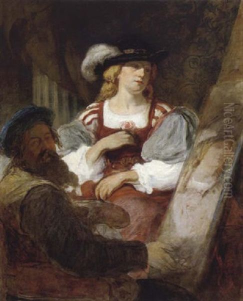 Selbstbildnis Des Malers Vor Dem Modell Oil Painting by Hans (Johann von Strasiripka) Canon