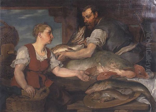 Fischmarkt (fischhandler Und Fischhandlerin) Oil Painting by Hans (Johann von Strasiripka) Canon