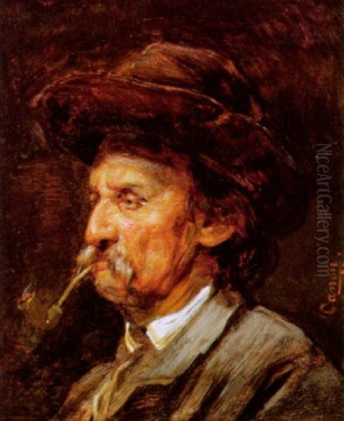 Portrait Eines Pfeifenrauchers Oil Painting by Hans (Johann von Strasiripka) Canon