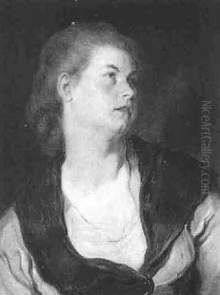 Junge Frau Mit Blauem Schultertuch Oil Painting by Hans (Johann von Strasiripka) Canon