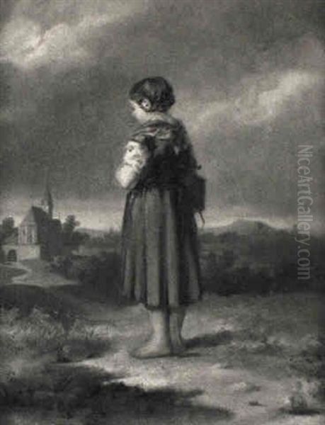 Barfusiges Bauernmadchen Auf Dem Weg Zur Kirche Oil Painting by Hans (Johann von Strasiripka) Canon