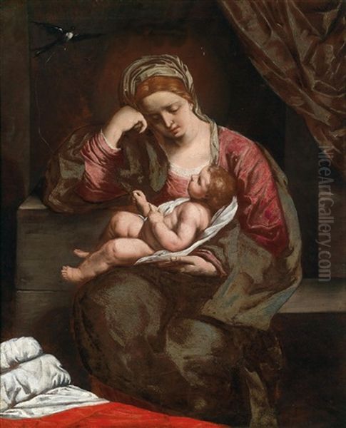The Virgin And Child Oil Painting by Simone Cantarini (Pesarese)
