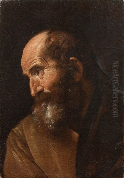 Portrait D'homme Barbu De Profil Oil Painting by Simone Cantarini (Pesarese)