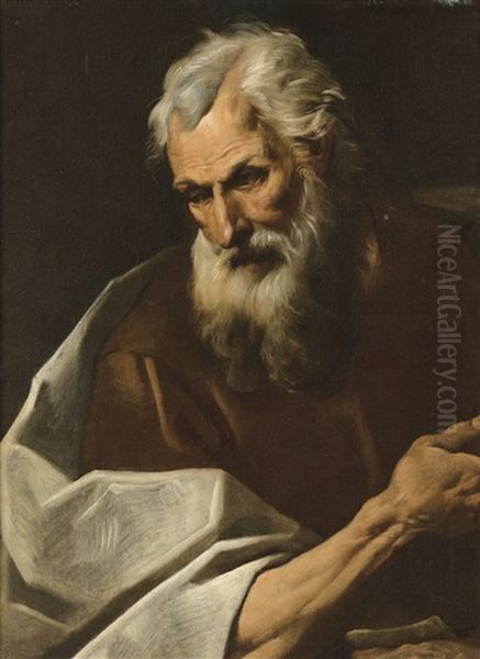 Une Figure De Saint Oil Painting by Simone Cantarini (Pesarese)