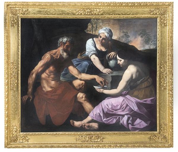 Lot E Le Figlie Oil Painting by Simone Cantarini (Pesarese)