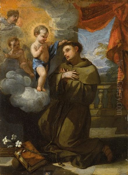 Der Heilige Antonius Von Padua Das Christuskind Anbetend Oil Painting by Simone Cantarini (Pesarese)