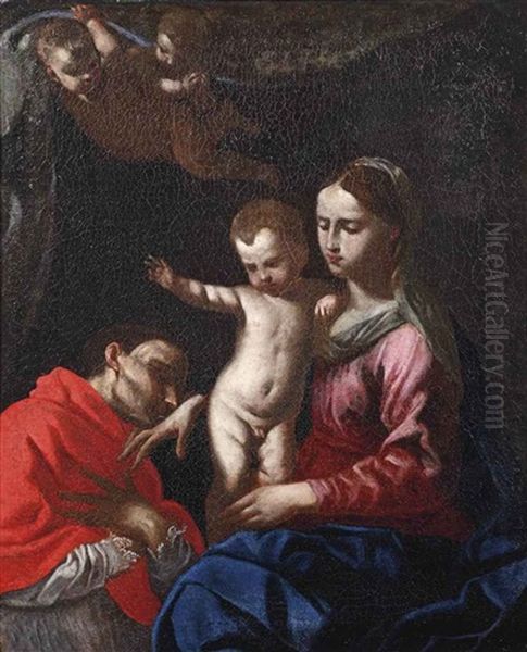 The Madonna And Child With Saint Carlo Borromeo Oil Painting by Simone Cantarini (Pesarese)