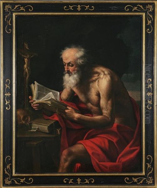San Girolamo Con Libro E Crocefisso Oil Painting by Simone Cantarini (Pesarese)