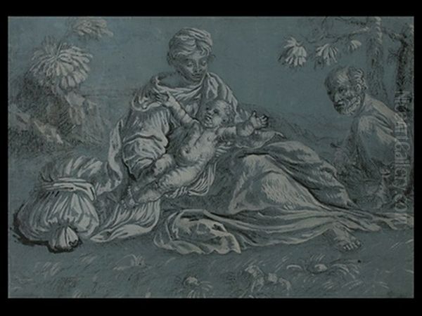Die Rast Auf Der Flucht Nach Agypten Oil Painting by Simone Cantarini (Pesarese)