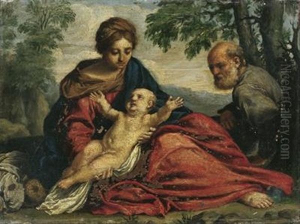 Die Ruhe Auf Der Flucht Nach Agypten Oil Painting by Simone Cantarini (Pesarese)