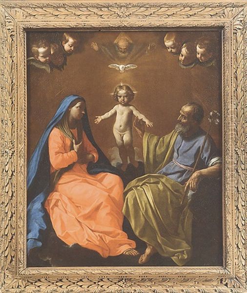 La Sacra Famiglia Come Santissima Trinita Oil Painting by Simone Cantarini (Pesarese)