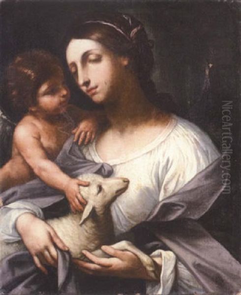 Saint Agnes Oil Painting by Simone Cantarini (Pesarese)