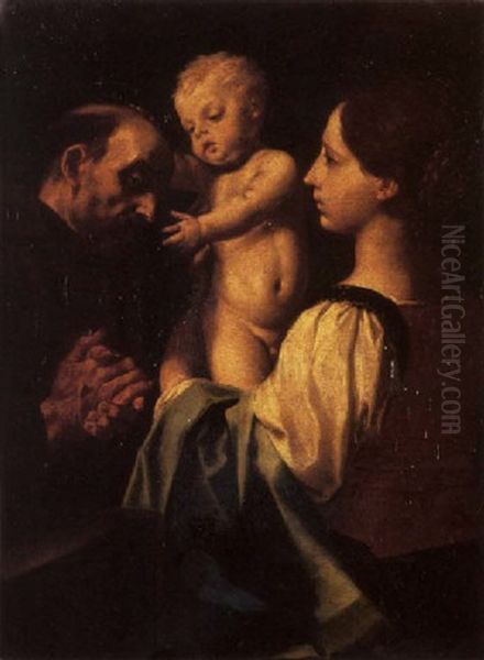 The Madonna And Child With Saint Francis Oil Painting by Simone Cantarini (Pesarese)