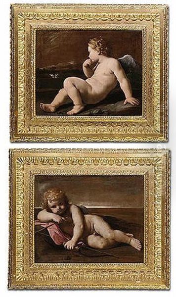 Putti In Landscape Oil Painting by Simone Cantarini (Pesarese)