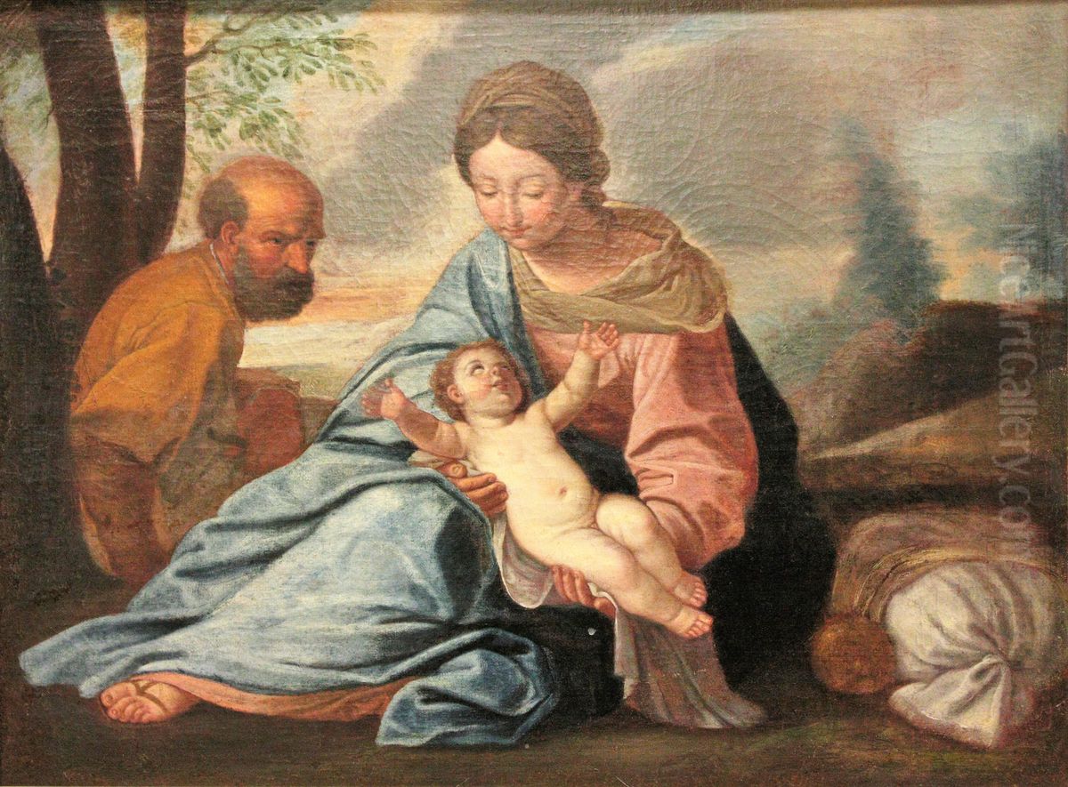 La Sainte Famille Oil Painting by Simone Cantarini (Pesarese)