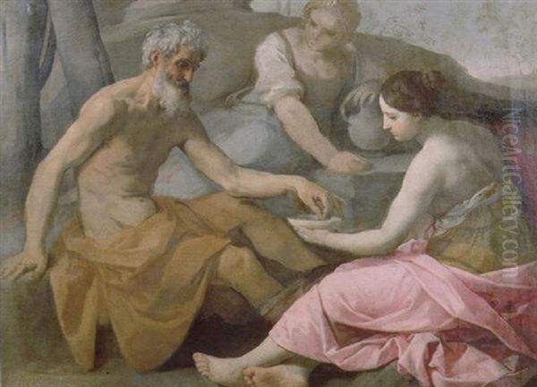 Lot E Le Figlie Oil Painting by Simone Cantarini (Pesarese)