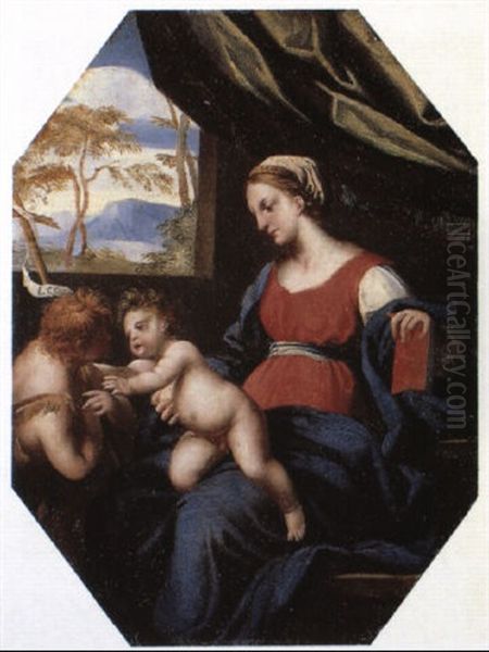 The Holy Family With St. John The Baptist Oil Painting by Simone Cantarini (Pesarese)