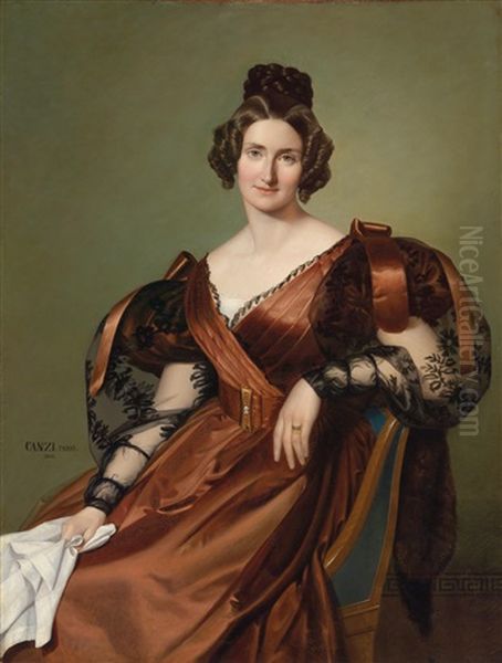 Bildnis Einer Dame In Einem Eleganten Kleid Oil Painting by August (Agost Elek) Canzi