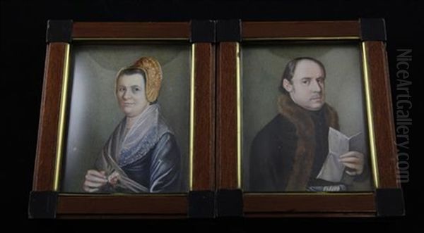 Miniatures Of A Lady And Gentleman (pair) Oil Painting by August (Agost Elek) Canzi