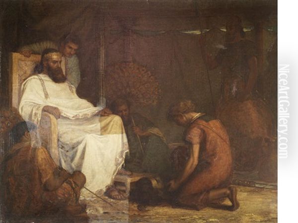 David With The Head Of Goliath Before Saul Oil Painting by Mrs. Louisa Starr Canziani