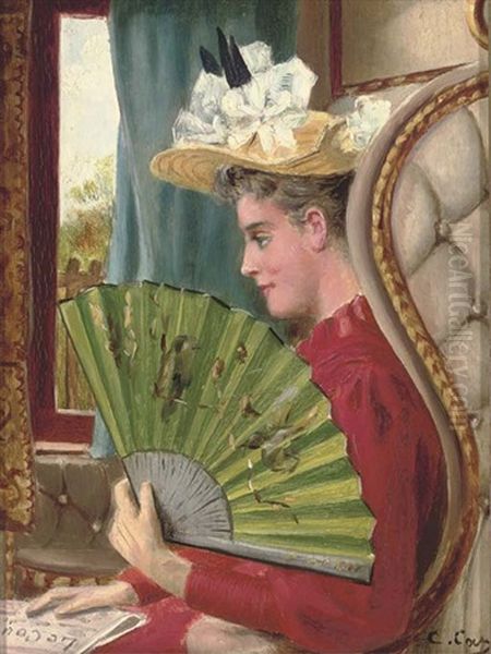 An Elegant Lady On The Orient Express Oil Painting by Constant Aime Marie Cap